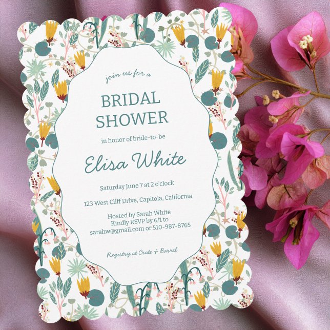 Invitación Water Garden Floral Bridal Shower Cute CUSTOM  (Water Garden Floral Bridal Shower Cute CUSTOM Scalloped Invitation
)