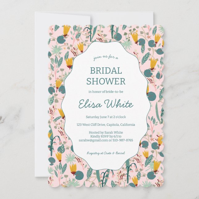 Invitación Water Garden Floral Bridal Shower Cute CUSTOM  (Anverso)