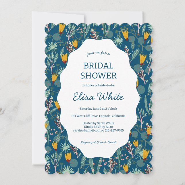 Invitación Water Garden Floral Bridal Shower Cute CUSTOM  (Anverso)