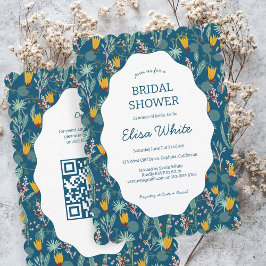 Invitación Water Garden Floral Bridal Shower Cute CUSTOM QR