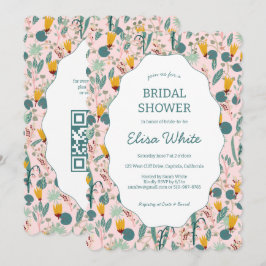 Invitación Water Garden Floral Bridal Shower Cute CUSTOM QR