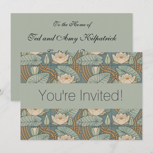 Invitación Water Lilies Lily Naturaleza Art Nouveau (Anverso / Reverso)