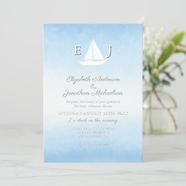 Invitación Water Meets Sky Watercolor Rehearsal Dinner (Anverso de pie)