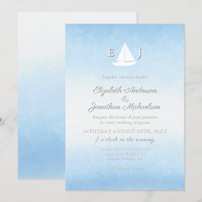 Invitación Water Meets Sky Watercolor Wedding Reception (Anverso / Reverso)