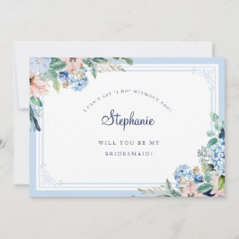 Invitación Watercol Floral Blue Pink Elegant Bridesmaid