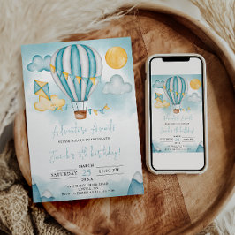 Invitación Watercolo Hot Air Balloon Kid 5Cumpleaños Party