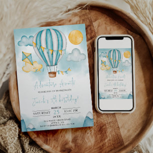 Invitación Watercolo Hot Air Balloon Kid 5Cumpleaños Party