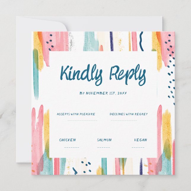 Invitación Watercolor Abstract Colorful Brush Wedding Rsvp (Anverso)