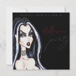 Invitación Watercolor Adult Black Halloween Party Invitation