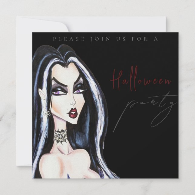 Invitación Watercolor Adult Black Halloween Party Invitation (Anverso)