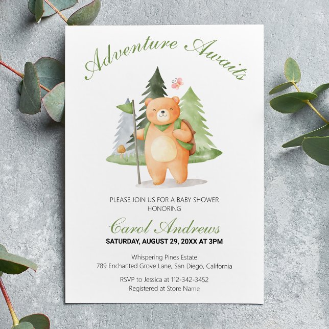 Invitación Watercolor Adventure Awath Bear Baby Shower (Subido por el creador)