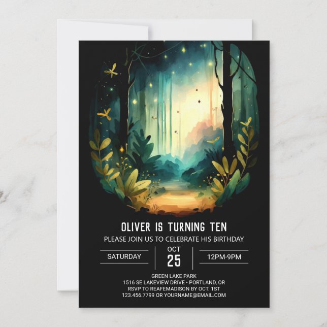Invitación Watercolor Adventure Forest Woodland Birday (Anverso)