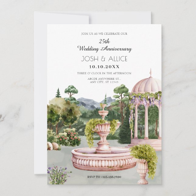 Invitación Watercolor aesthetic garden wedding anniversary (Anverso)