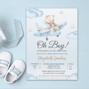 Invitación Watercolor Airplane Teddy Bear Baby Shower