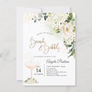 Invitación Watercolor Alabaster Rosas Brunch Bubbly