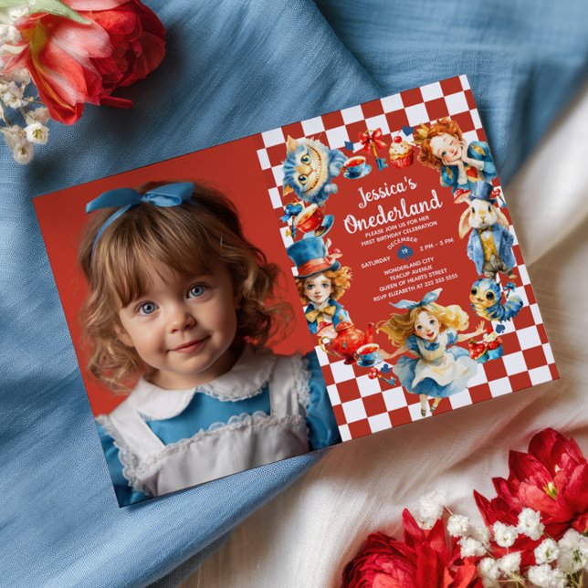 Invitación Watercolor Alice in ONEDERLAND 1st Birthday Photo  (Subido por el creador)