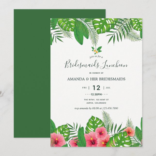 Invitación Watercolor Aloha Luau Boda Bridemaids Luncheon (Anverso / Reverso)