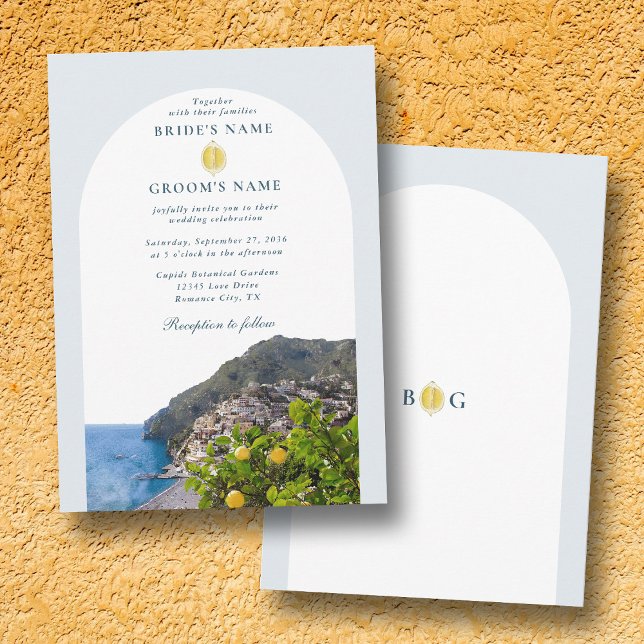 Invitación Watercolor Amalfi Coast Arch Italy Lemons Wedding (Watercolor Amalfi Coast Arch Italy Lemons Wedding Invitation)