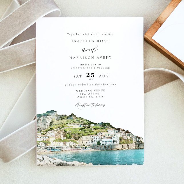 Invitación Watercolor Amalfi Coast Italia Skyline Boda (Subido por el creador)