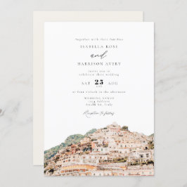 Invitación Watercolor Amalfi Coast Italia Skyline Boda