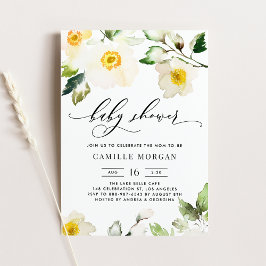 Invitación Watercolor Amarillo Anemone Floral Baby Shower