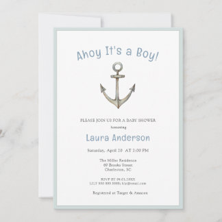 Invitación Watercolor Anchor Nautical Baby boy Baby shower 