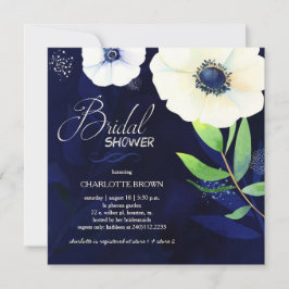 Invitación Watercolor Anemone Navy Blue Bridal Shower