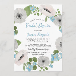 Invitación Watercolor Anemones Floral Wreath | Ducha de novia