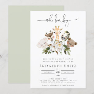 Invitación Watercolor Animales Faux Gold Floral Oh Baby Showe