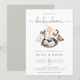 Invitación Watercolor Animals Faux Modern Gold Baby Shower