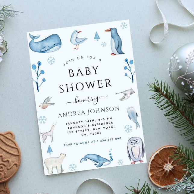 Invitación Watercolor Antártico Animales Winter Baby Shower (Subido por el creador)