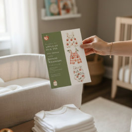 Invitación Watercolor Apple Baby Shower Green y Red Outfit