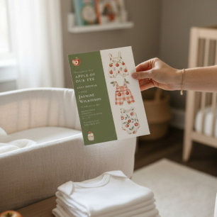 Invitación Watercolor Apple Baby Shower Green y Red Outfit