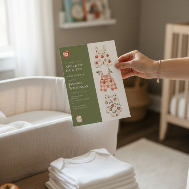 Invitación Watercolor Apple Baby Shower Green y Red Outfit (Subido por el creador)