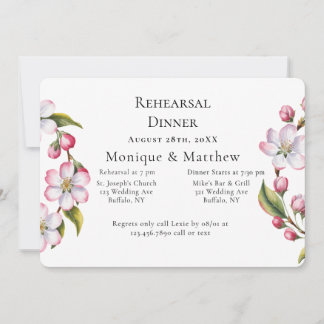 Invitación Watercolor Apple Cherry Blossom Rehearsal Dinner