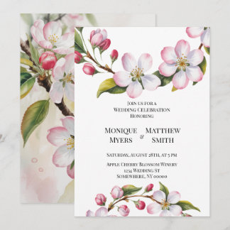 Invitación Watercolor Apple Cherry Blossom Wedding