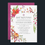 Invitación Watercolor Aquarelle Flor salvaje Bat Mitzvah<br><div class="desc">Personalizable de invitación de mitzvah,  murciélago de flores de campo de ciruela y borgoña,  a los detalles de su evento.</div>