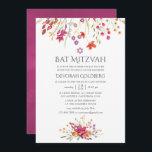 Invitación Watercolor Aquarelle Flor salvaje Bat Mitzvah<br><div class="desc">Invitación mitzvah de murciélago de flores de campo de ciruela y borgoña con elegante personalizable de tipografía de escritura a mano para los detalles de tu evento.</div>