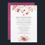 Invitación Watercolor Aquarelle Flor salvaje Bat Mitzvah<br><div class="desc">Invitación mitzvah de murciélago de flores de campo de ciruela y borgoña con elegante personalizable de tipografía de escritura a mano para los detalles de tu evento.</div>