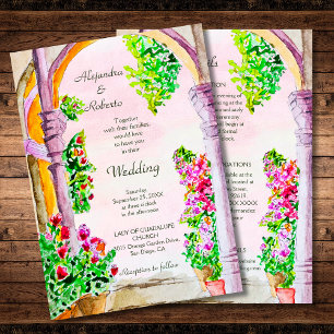 Invitación Watercolor Arches Bougainvillea Boda floral