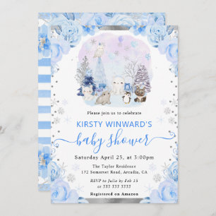 Invitación Watercolor Arctic Animals Baby Shower Floral