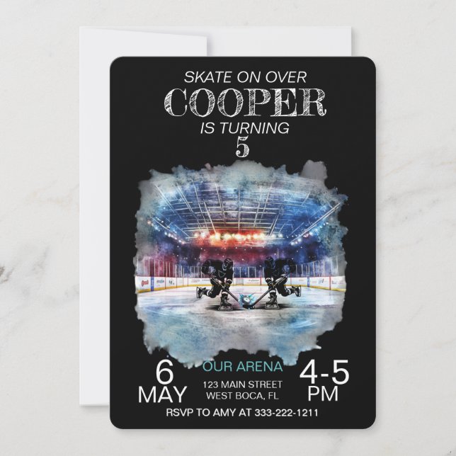 Invitación Watercolor Arena Hockey Tema Cumpleaños (Anverso)