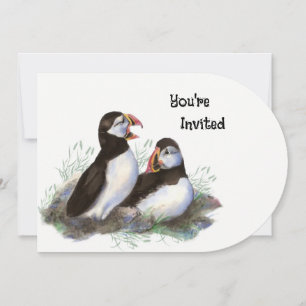 Invitación Watercolor Art Puffin Bird Fiesta de cumpleaños