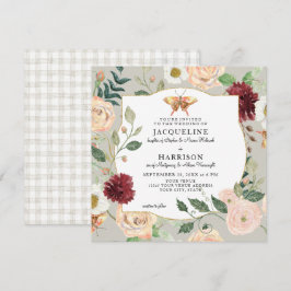 Invitación Watercolor Autumn Floral Coral Rosa Mariposa