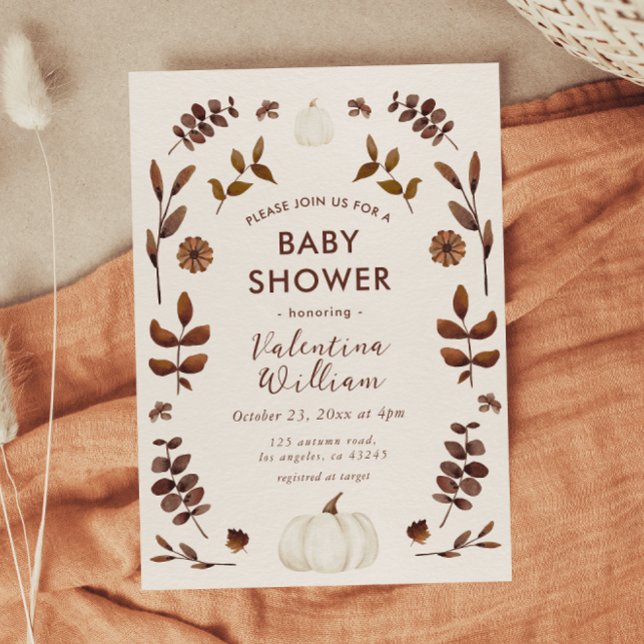 Invitación Watercolor Autums Leaves Pumpkin Baby Shower (Subido por el creador)