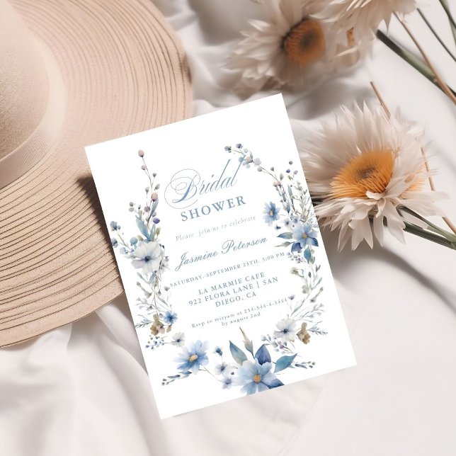 Invitación Watercolor Azul Flor salvaje Ducha de novia (Subido por el creador)