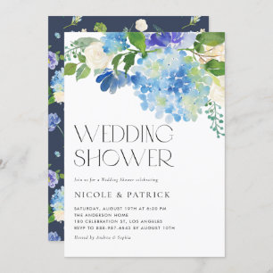 Invitación Watercolor Azul Hidrangea Floral Wedding Ducha