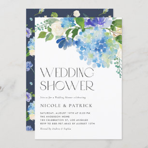 Invitación Watercolor Azul Hidrangea Floral Wedding Ducha