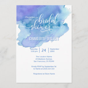 Invitación Watercolor Azul Púrpura Boda Británica
