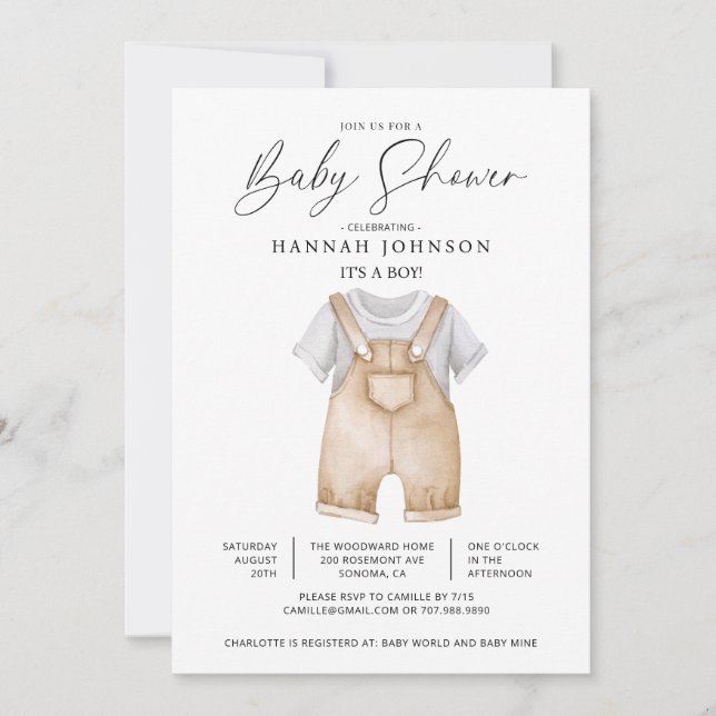 Invitación Watercolor Baby Boy Baby Shower (Anverso)
